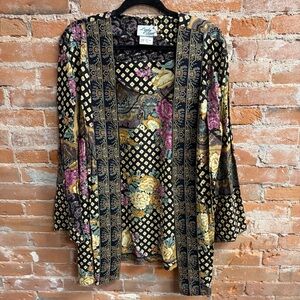 VTG Boho Lady Carol Kimono Floral Open Front Cardigan Multicolor USA Women’s 16